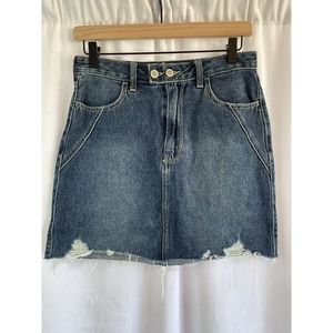 Hollister Womens Size 5 Ultra High Rise Blue Denim Jean Raw Hem Mini Skirt